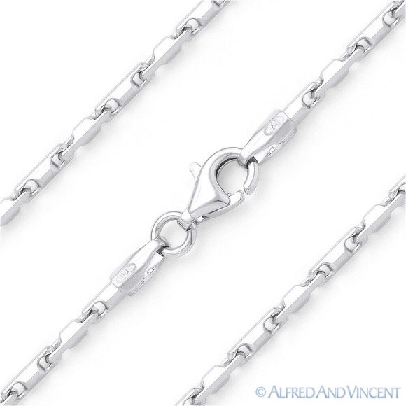 Heshe Link Bar Chain Bracelet in .925 Italy Sterling Silver - 8" - Picture 1 of 2